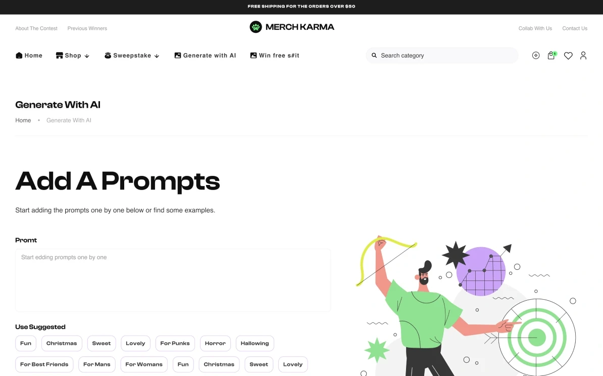 Generate with AI: add a prompt, or pick a suggested one.