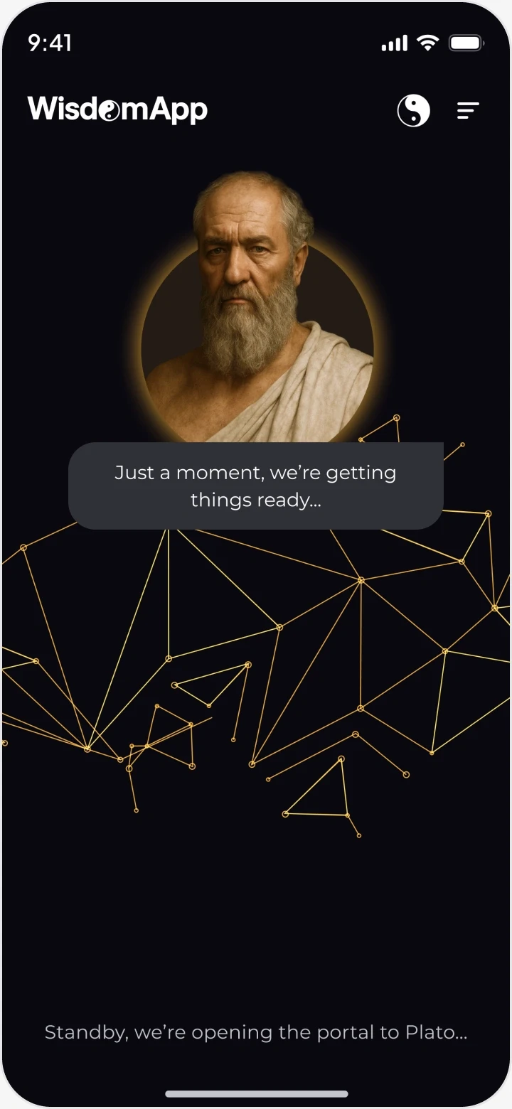 Plato’s portrait with “Standby, we’re opening the portal to Plato…”.