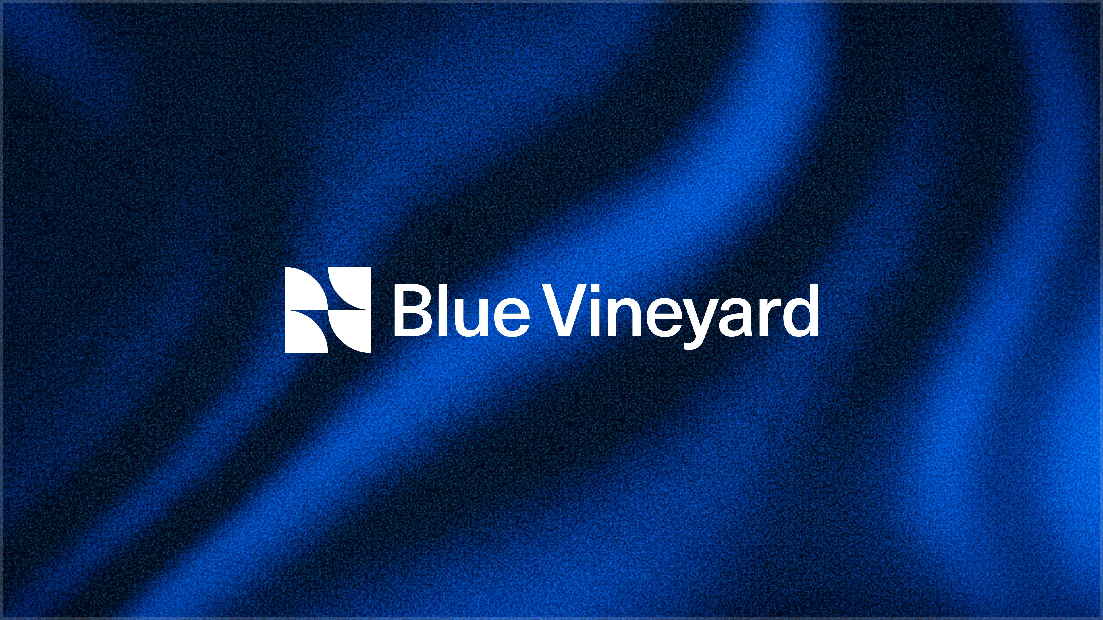 The Blue Vineyard logo, white, on a deep blue satin gradient.