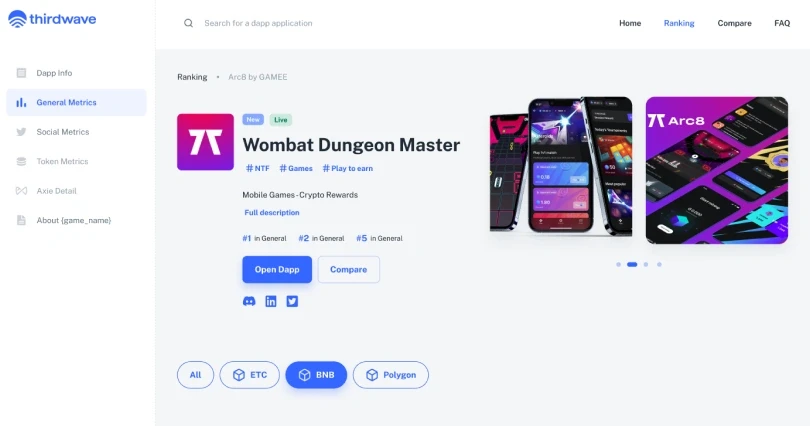 The same page with the chain tabs — All, ETC, BNB, Polygon — and BNB picked.