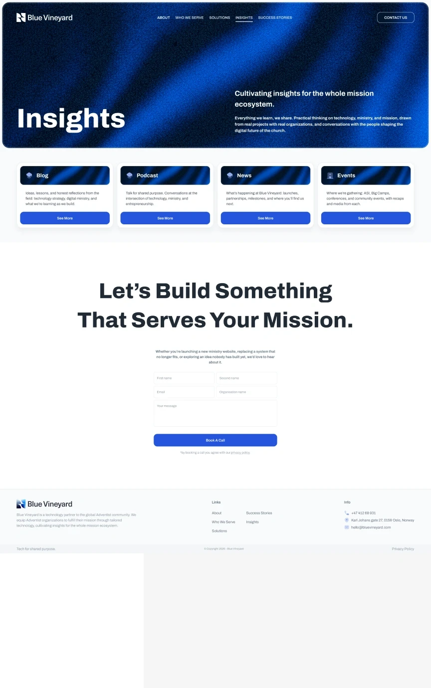 Blue Vineyard — Insights page, top of the design