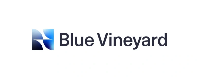The Blue Vineyard logo, reversed to white on the brand gradient.
